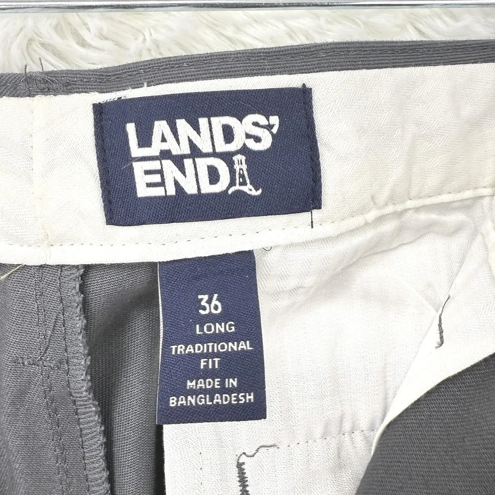 Lands End Mens Gray Dress Pants Size 36 Long Traditional‎ Fit Cotton Classic